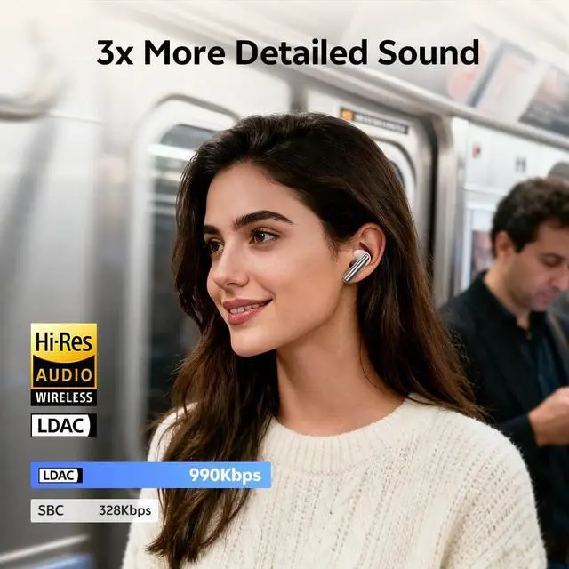 Alt view image 3 of 6 - MeloBuds N60 Adaptive Noise Cancelling Wireless Earbuds Bluetooth 6.0 | LDAC Hi-Res, -56dB ANC, 6mm+11mm Dynamic Drivers, Fast Charging, IPX5 Waterproof