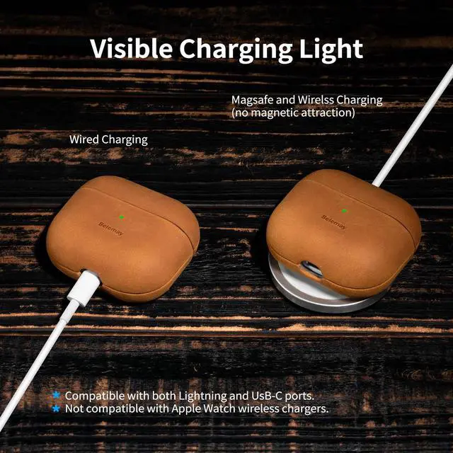 Alt view image 3 of 7 - Handcrafted Crazy Horse Leather Case for AirPods 3, Sunset Tan | Full-Grain Leather, Waxed Pull-Up Cowhide, Develops a Unique Patina, Soft Grip, Compatible with MagSafe, Daily Carry Cover