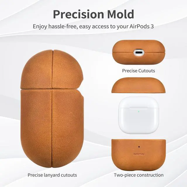 Alt view image 4 of 7 - Handcrafted Crazy Horse Leather Case for AirPods 3, Sunset Tan | Full-Grain Leather, Waxed Pull-Up Cowhide, Develops a Unique Patina, Soft Grip, Compatible with MagSafe, Daily Carry Cover