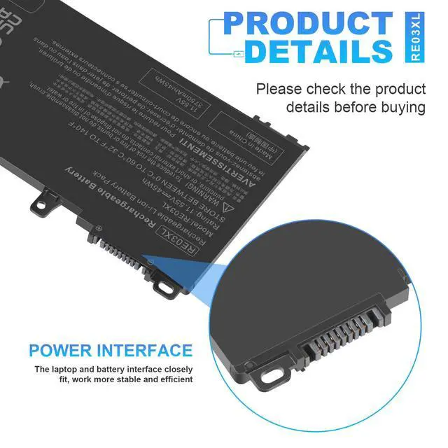 Alt view image 3 of 7 - RE03XL L32656-005 Laptop Battery Replacement for HP ProBook 450 G6 450 G7 440 G6 430 445 455R G6 430 440 445 G7 Serie for hp probook 450 g6 Battery 11.55v 45wh