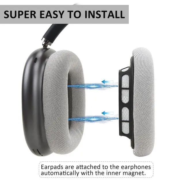 Alt view image 4 of 6 - Replacement Gel Ear Cushions for Apple AirPods Max 1, Mesh Fabric Covered Ear Pads & Silicone & Memory Foam and Magnet (Silvery)