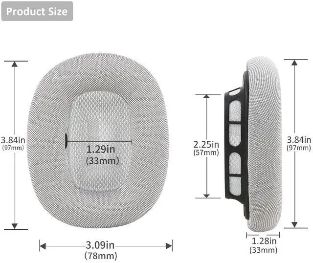 Alt view image 5 of 6 - Replacement Gel Ear Cushions for Apple AirPods Max 1, Mesh Fabric Covered Ear Pads & Silicone & Memory Foam and Magnet (Silvery)