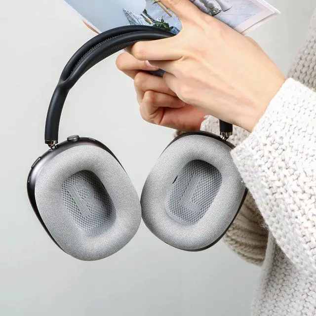 Alt view image 6 of 6 - Replacement Gel Ear Cushions for Apple AirPods Max 1, Mesh Fabric Covered Ear Pads & Silicone & Memory Foam and Magnet (Silvery)