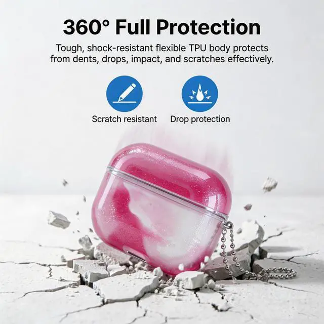 Alt view image 2 of 6 - for AirPods 4 Case Quicksand Liquid Glow Sand Case Luxury Glow in The Darkness Noctiluncent Liquid Luminous Protective Cover with Keychain for Men and Women, Pink