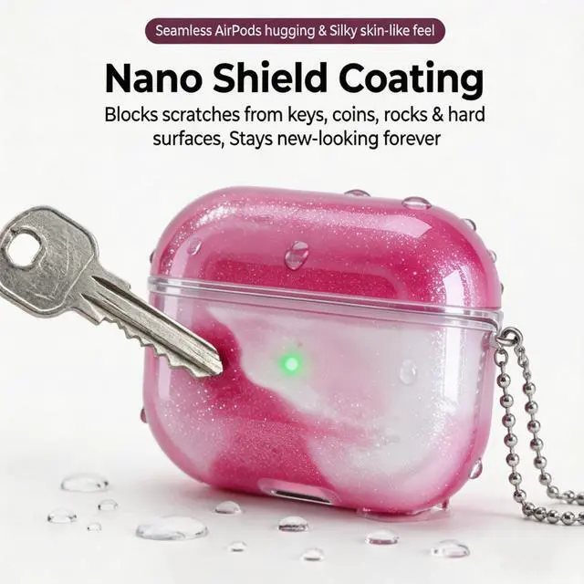 Alt view image 3 of 6 - for AirPods 4 Case Quicksand Liquid Glow Sand Case Luxury Glow in The Darkness Noctiluncent Liquid Luminous Protective Cover with Keychain for Men and Women, Pink