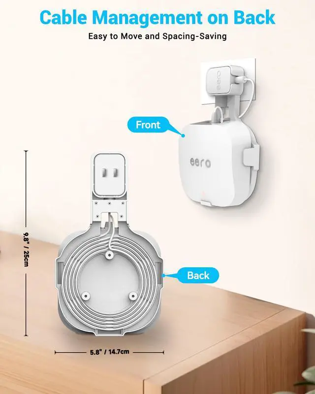 Alt view image 2 of 7 - Outlet Wall Mount Holder for eero Pro 6, eero Pro 6E, White, 3 Pack | Wall Bracket with Cord Management, Drill-Free Stand Compatible for Vertical Horizontal Outlets, Sturdy ABS Router Mount