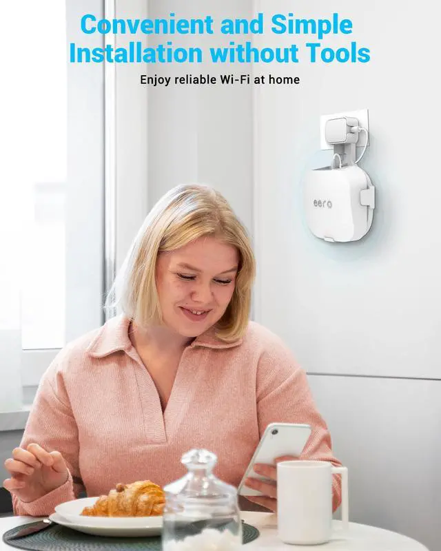 Alt view image 7 of 7 - Outlet Wall Mount Holder for eero Pro 6, eero Pro 6E, White, 3 Pack | Wall Bracket with Cord Management, Drill-Free Stand Compatible for Vertical Horizontal Outlets, Sturdy ABS Router Mount