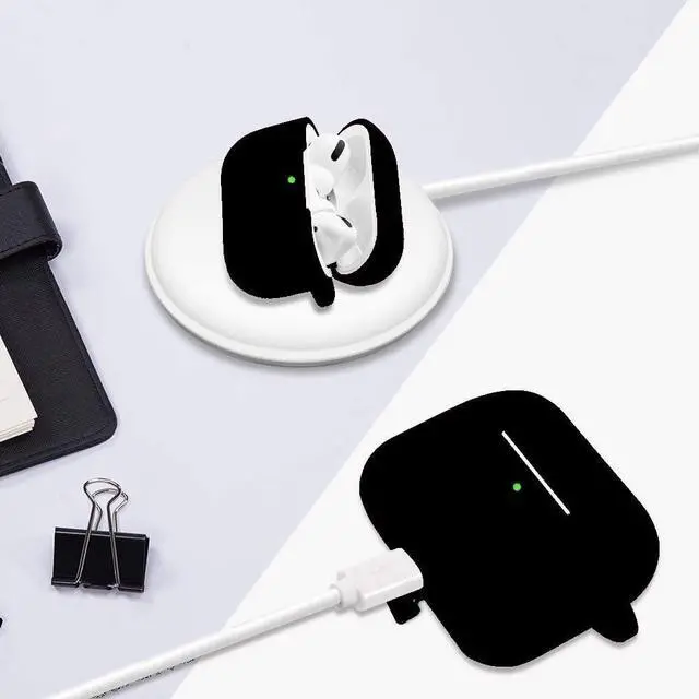 Alt view image 5 of 6 - Case Cover for Airpods Pro 2nd Generation Charging Case 2022, Soft Silicone Protective Case with Keychain and Cute Puff Pom Pom Ball Kit Front LED Visible (Black)