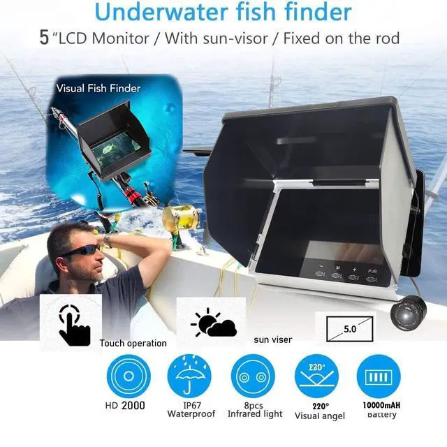 Alt view image 2 of 6 - 5" Underwater Fishing Camera,Portable LCD Monitor HD Fish Finder,Sun Visor | 1000TVL IPS Waterproof Depth Finders with 100ft Cable,1000mAh Battery for Ice Lake Boat Kayak Fishing,Ideal Gift