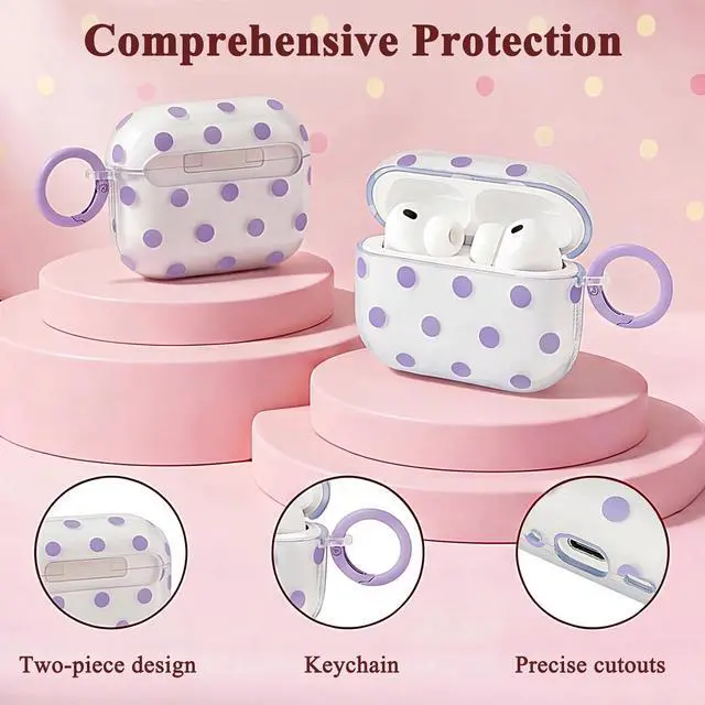 Alt view image 2 of 7 - Cute Polka Dot Case for AirPods Pro 3 with Cleaner Kit | Clear,Shockproof,Full Protective Cover,Soft TPU,Daily,With Keychain,For Women,For Airpods Pro 3rd(2025)