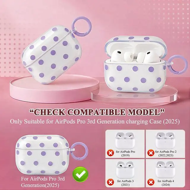 Alt view image 3 of 7 - Cute Polka Dot Case for AirPods Pro 3 with Cleaner Kit | Clear,Shockproof,Full Protective Cover,Soft TPU,Daily,With Keychain,For Women,For Airpods Pro 3rd(2025)