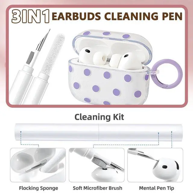 Alt view image 5 of 7 - Cute Polka Dot Case for AirPods Pro 3 with Cleaner Kit | Clear,Shockproof,Full Protective Cover,Soft TPU,Daily,With Keychain,For Women,For Airpods Pro 3rd(2025)