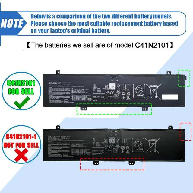 Alt view image 2 of 7 - 76Wh C41N2101 Battery Replacement for ASUS ROG Zephyrus G14 GA402 GA402R GA402RJ GA402RK GA402NJ TUF Dash F15 FX517ZC FX517ZR Series (Type-A)