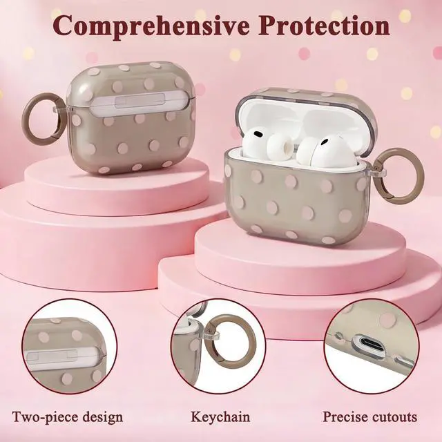 Alt view image 2 of 7 - Cute Polka Dot Case for AirPods Pro 3 with Cleaner Kit | Clear,Shockproof,Full Protective Cover,Soft TPU,Daily,With Keychain,For Women,For Airpods Pro 3rd(2025)