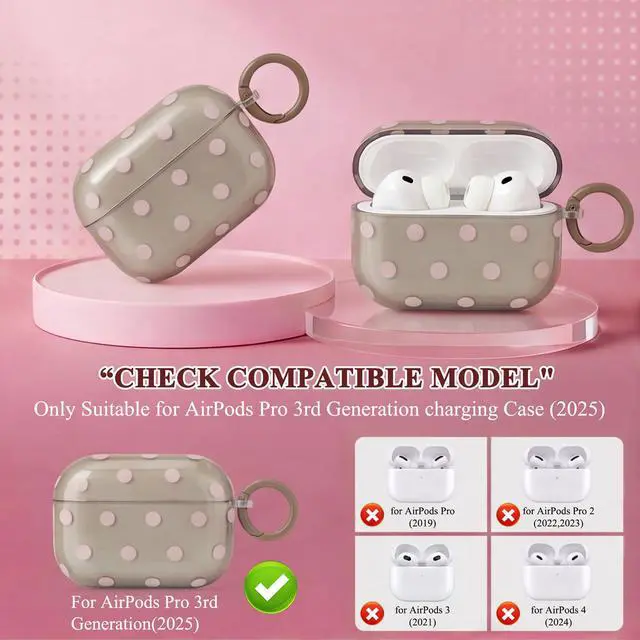 Alt view image 3 of 7 - Cute Polka Dot Case for AirPods Pro 3 with Cleaner Kit | Clear,Shockproof,Full Protective Cover,Soft TPU,Daily,With Keychain,For Women,For Airpods Pro 3rd(2025)