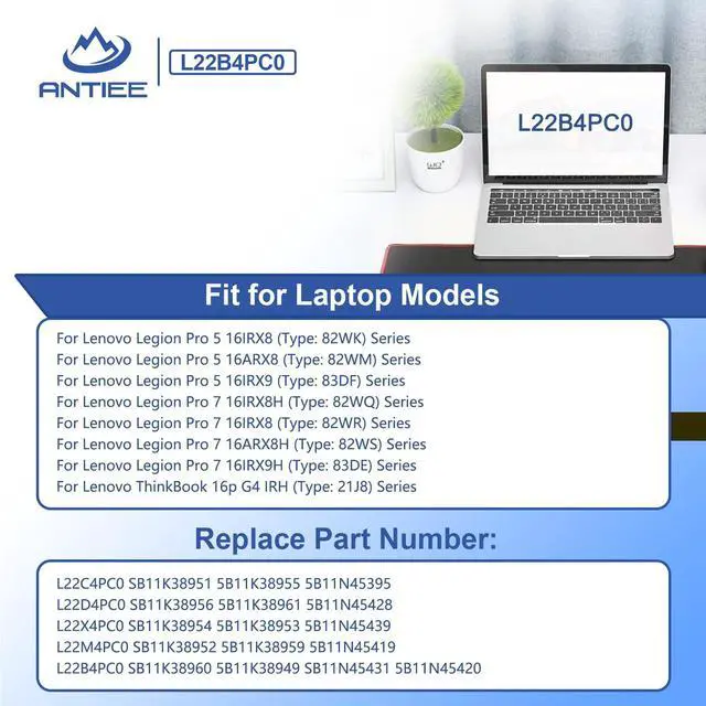 Alt view image 3 of 7 - L22C4PC0 Laptop Battery Replacement for Lenovo Legion Pro 5 16ARX8 16IRX8 | 16IRX9 Legion Pro 7 16IRX8 16IRX8H 16ARX8H 16IRX9H ThinkBook 16p G4 IRH L22B4PC0 L22D4PC0 L22X4PC0 L22M4PC0 15.44V 80Wh