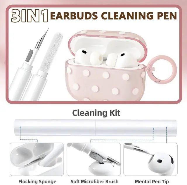 Alt view image 5 of 7 - Cute Polka Dot Case for AirPods Pro 3 with Cleaner Kit | Clear,Shockproof,Full Protective Cover,Soft TPU,Daily,With Keychain,For Women,For Airpods Pro 3rd(2025)