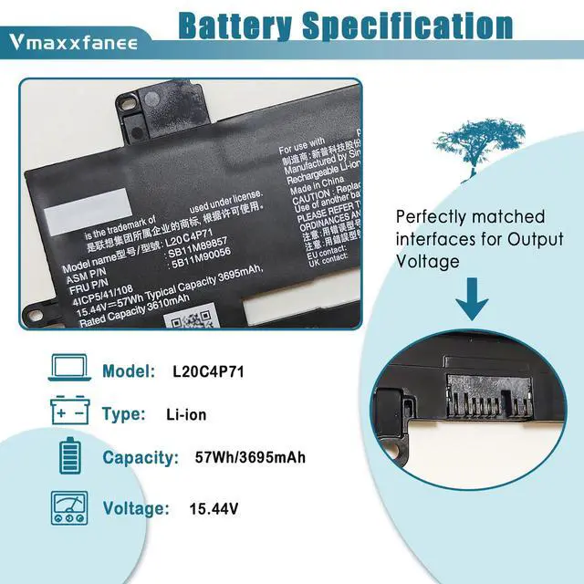 Alt view image 2 of 7 - L20C4P71 L20M4P71 Laptop Battery Replacement for Lenovo ThinkPad X1 Carbon 9th 10th Gen X1 Yoga 7th 6th Gen 2021 Series L20D4P71 SB10T83217 5B10W13974 SB10T83218 SB10T83215 L20L4P71