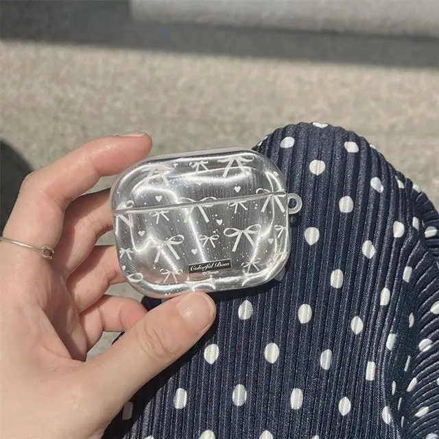 Alt view image 2 of 7 - Cute Girl Case for Airpods Pro 3 Lovely Charm, Silver Plating Bow | Girls Kawaii Cover, for Airpods Pro 3th Generation, Girly Love Heart Keychain, Aesthetic, Woman Elegant Case