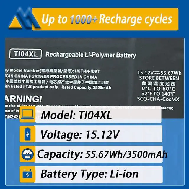 Alt view image 2 of 6 - TI04XL m24563-005 Laptop Battery Replacement for Hp Envy 17-CH 17-CH0000NB 17-CH0027UR 17M-CH 17M-CH0013DX Series HSTNN-IB9T M24563-005 TI04055XL M24420-1C1 55.67Wh/3500mAh