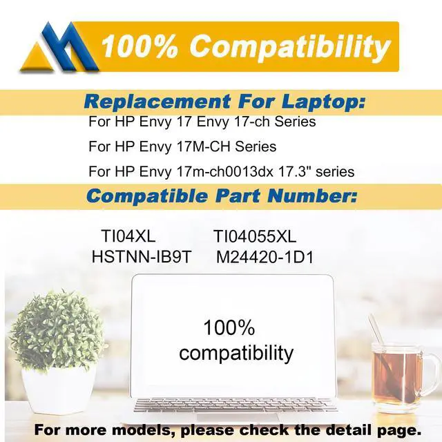 Alt view image 5 of 6 - TI04XL m24563-005 Laptop Battery Replacement for Hp Envy 17-CH 17-CH0000NB 17-CH0027UR 17M-CH 17M-CH0013DX Series HSTNN-IB9T M24563-005 TI04055XL M24420-1C1 55.67Wh/3500mAh