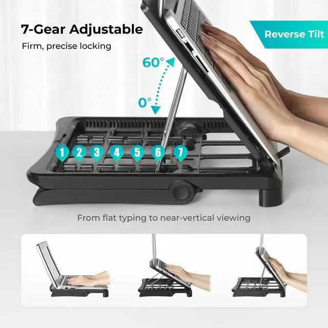 Alt view image 3 of 6 - Adjustable Laptop Stand for Desk, Ergonomic Riser for 10-17" Lap | ABS 4-in-1 sit-stand riser with phone holder. Fits Mac/Dell/HP. Great for students & workers.For office, dorm, travel, gaming