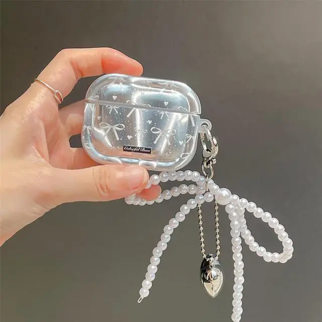 Alt view image 7 of 7 - Cute Girl Case for Airpods Pro 3 Lovely Charm, Silver Plating Bow | Girls Kawaii Cover, for Airpods Pro 3th Generation, Girly Love Heart Keychain, Aesthetic, Woman Elegant Case