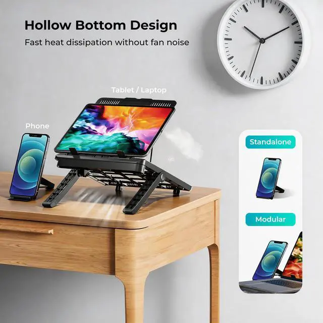 Alt view image 6 of 6 - Adjustable Laptop Stand for Desk, Ergonomic Riser for 10-17" Lap | ABS 4-in-1 sit-stand riser with phone holder. Fits Mac/Dell/HP. Great for students & workers.For office, dorm, travel, gaming
