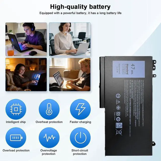 Alt view image 3 of 6 - NGGX5 Laptop Battery Replacement for Dell Latitude E5270 E5470 E5570 Precision M3510 Series P48F P48F001 P48F002 NGGX5-BTI RDRH9 0RDRH9 W9FNJ XKWC7 XWDK1 0JY8D6 JY8D6 JY8DF 954DF (11.4V 47Wh)