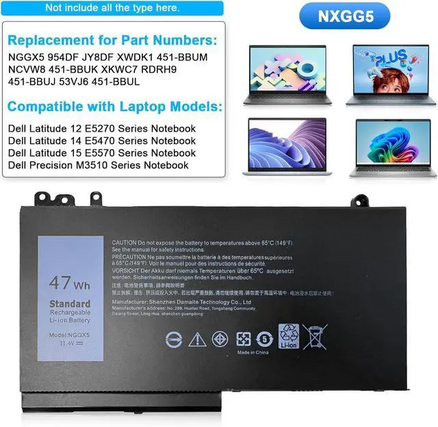 Alt view image 2 of 6 - NGGX5 Laptop Battery Replacement for Dell Latitude E5270 E5470 E5570 Precision M3510 Series P48F P48F001 P48F002 NGGX5-BTI RDRH9 0RDRH9 W9FNJ XKWC7 XWDK1 0JY8D6 JY8D6 JY8DF 954DF (11.4V 47Wh)