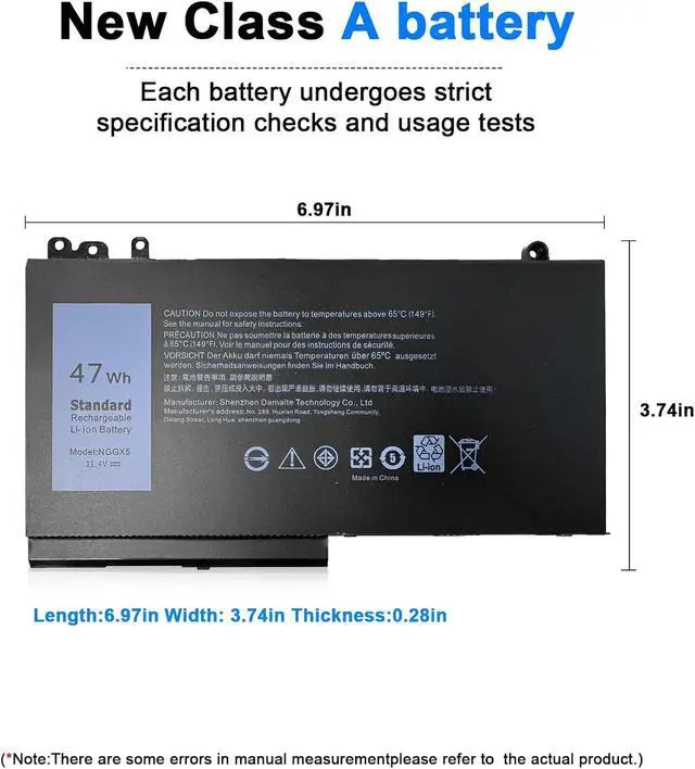 Alt view image 4 of 6 - NGGX5 Laptop Battery Replacement for Dell Latitude E5270 E5470 E5570 Precision M3510 Series P48F P48F001 P48F002 NGGX5-BTI RDRH9 0RDRH9 W9FNJ XKWC7 XWDK1 0JY8D6 JY8D6 JY8DF 954DF (11.4V 47Wh)