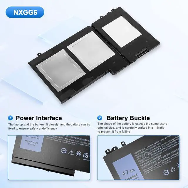 Alt view image 5 of 6 - NGGX5 Laptop Battery Replacement for Dell Latitude E5270 E5470 E5570 Precision M3510 Series P48F P48F001 P48F002 NGGX5-BTI RDRH9 0RDRH9 W9FNJ XKWC7 XWDK1 0JY8D6 JY8D6 JY8DF 954DF (11.4V 47Wh)