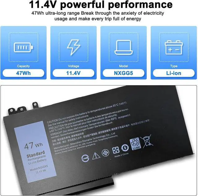 Alt view image 6 of 6 - NGGX5 Laptop Battery Replacement for Dell Latitude E5270 E5470 E5570 Precision M3510 Series P48F P48F001 P48F002 NGGX5-BTI RDRH9 0RDRH9 W9FNJ XKWC7 XWDK1 0JY8D6 JY8D6 JY8DF 954DF (11.4V 47Wh)