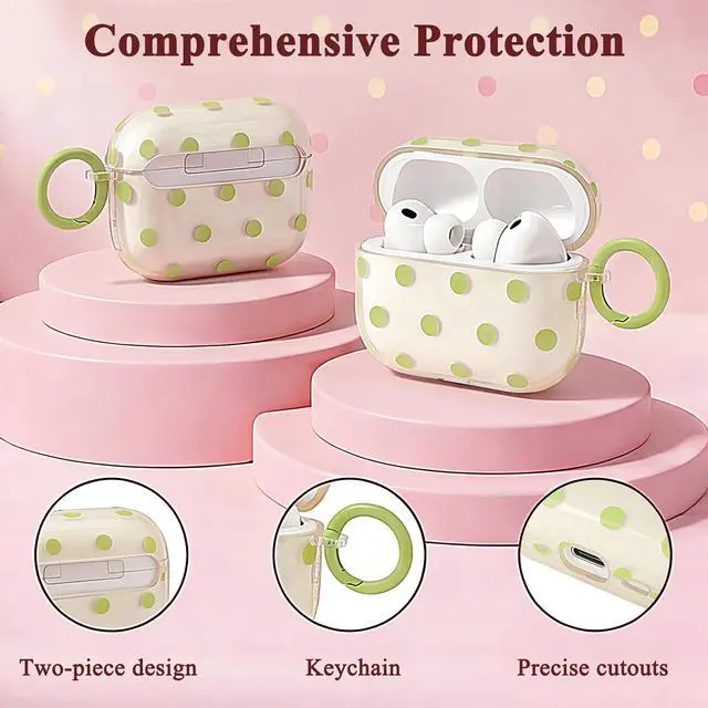 Alt view image 2 of 7 - Cute Polka Dot Case for AirPods Pro 3 with Cleaner Kit | Clear,Shockproof,Full Protective Cover,Soft TPU,Daily,With Keychain,For Women,For Airpods Pro 3rd(2025)