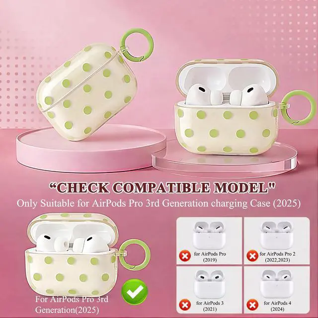Alt view image 3 of 7 - Cute Polka Dot Case for AirPods Pro 3 with Cleaner Kit | Clear,Shockproof,Full Protective Cover,Soft TPU,Daily,With Keychain,For Women,For Airpods Pro 3rd(2025)