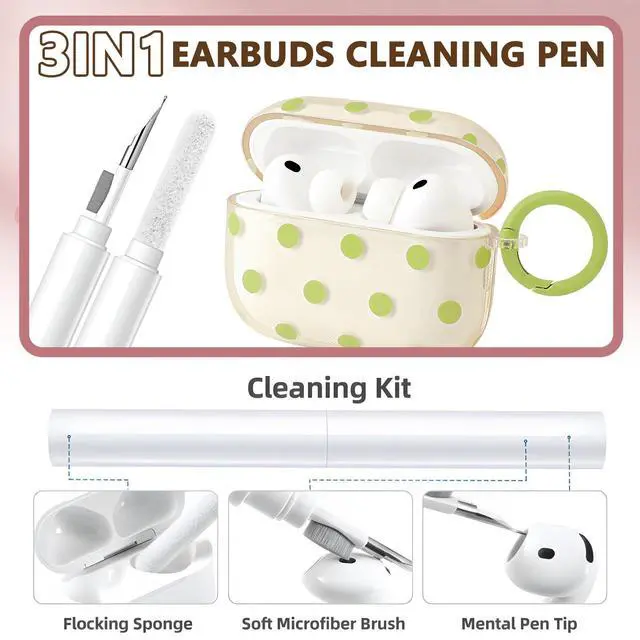 Alt view image 5 of 7 - Cute Polka Dot Case for AirPods Pro 3 with Cleaner Kit | Clear,Shockproof,Full Protective Cover,Soft TPU,Daily,With Keychain,For Women,For Airpods Pro 3rd(2025)