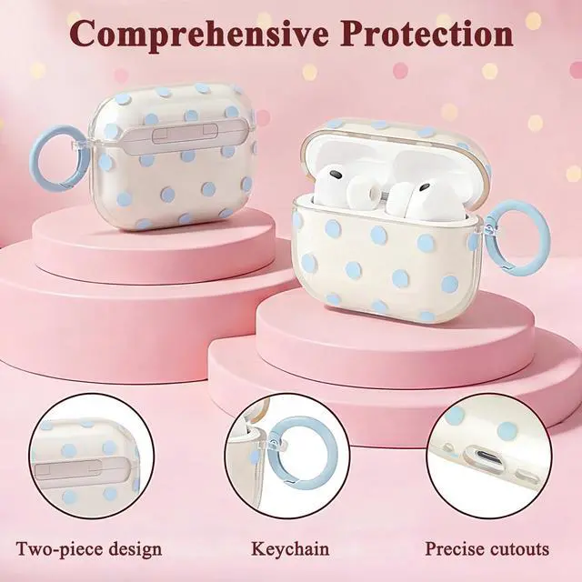 Alt view image 2 of 7 - Cute Polka Dot Case for AirPods Pro 3 with Cleaner Kit | Clear,Shockproof,Full Protective Cover,Soft TPU,Daily,With Keychain,For Women,For Airpods Pro 3rd(2025)