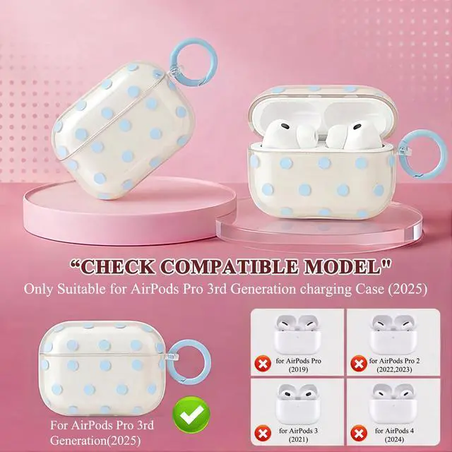 Alt view image 3 of 7 - Cute Polka Dot Case for AirPods Pro 3 with Cleaner Kit | Clear,Shockproof,Full Protective Cover,Soft TPU,Daily,With Keychain,For Women,For Airpods Pro 3rd(2025)