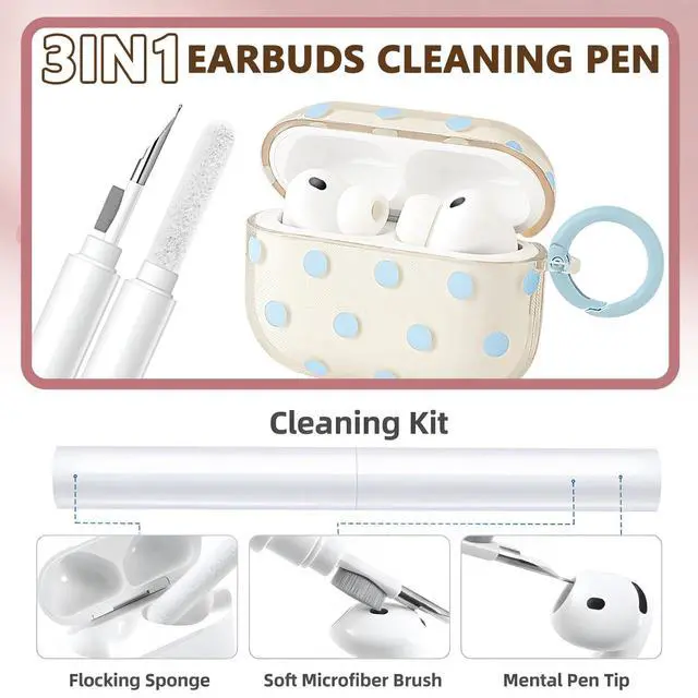 Alt view image 7 of 7 - Cute Polka Dot Case for AirPods Pro 3 with Cleaner Kit | Clear,Shockproof,Full Protective Cover,Soft TPU,Daily,With Keychain,For Women,For Airpods Pro 3rd(2025)