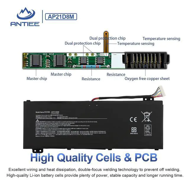 Alt view image 4 of 7 - AP21D8M Laptop Battery Replacement for Acer Nitro 5 AN515-46 AN515-47 | AN515-58 AN515-58-56CL, Nitro 16 AN16-51, Nitro V 15 ANV15-51 Series 15.4V 57.48Wh 3733mAh