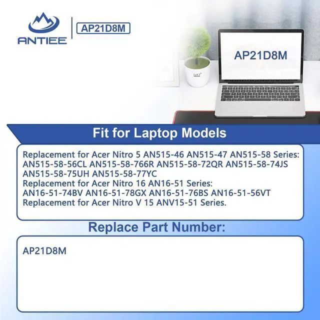 Alt view image 3 of 7 - AP21D8M Laptop Battery Replacement for Acer Nitro 5 AN515-46 AN515-47 | AN515-58 AN515-58-56CL, Nitro 16 AN16-51, Nitro V 15 ANV15-51 Series 15.4V 57.48Wh 3733mAh