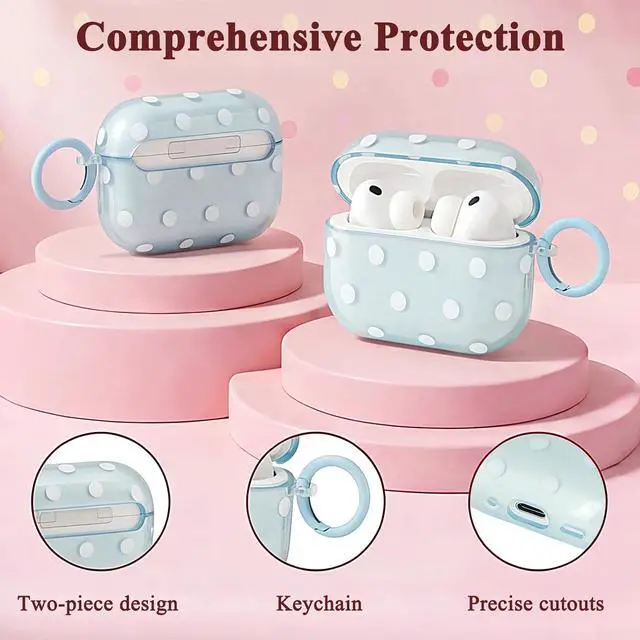Alt view image 2 of 7 - Cute Polka Dot Case for AirPods Pro 3 with Cleaner Kit | Clear,Shockproof,Full Protective Cover,Soft TPU,Daily,With Keychain,For Women,For Airpods Pro 3rd(2025)