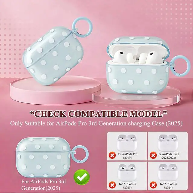 Alt view image 3 of 7 - Cute Polka Dot Case for AirPods Pro 3 with Cleaner Kit | Clear,Shockproof,Full Protective Cover,Soft TPU,Daily,With Keychain,For Women,For Airpods Pro 3rd(2025)