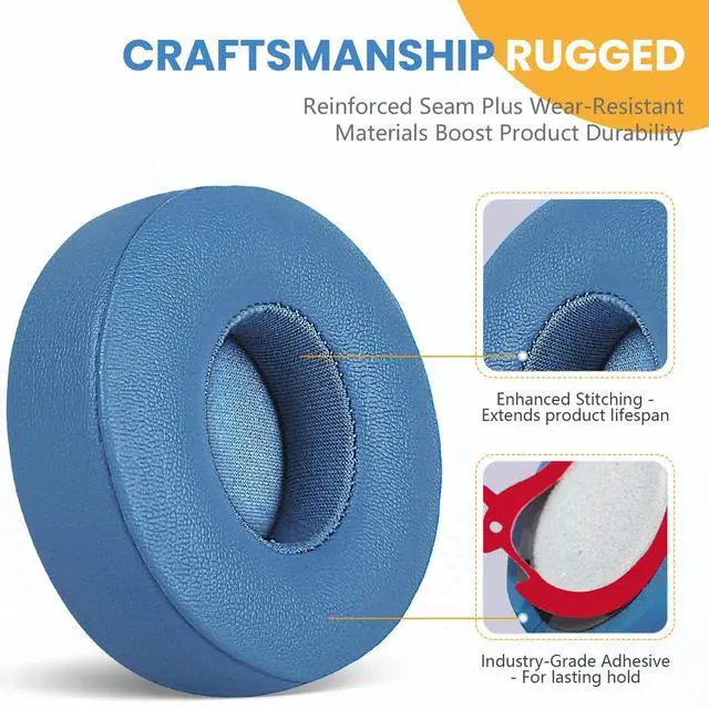 Alt view image 3 of 7 - Replacement Ear Pads for Beats Solo 4 Wireless Headphones-Blue | Soft Protein Leather Memory Foam Ear Cushions with Strong Adhesive Backing, Comfortable Fit for Long Listening Sessions
