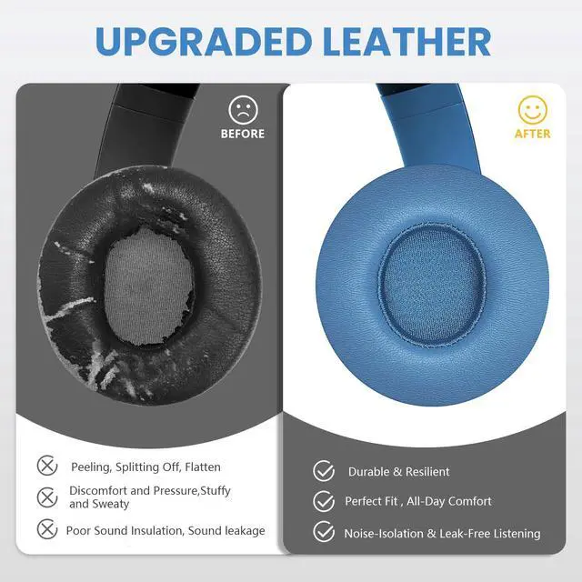 Alt view image 5 of 7 - Replacement Ear Pads for Beats Solo 4 Wireless Headphones-Blue | Soft Protein Leather Memory Foam Ear Cushions with Strong Adhesive Backing, Comfortable Fit for Long Listening Sessions