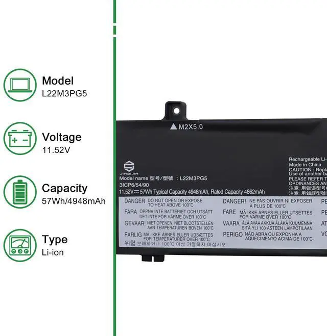 Alt view image 2 of 6 - L22M3PG5 Laptop Battery Replacement for Lenovo ThinkPad E14 Gen 5 Gen 6 E16 Gen 1 Gen 2 2023 2024 Series SB11K63030 5B11K63029 L22L3PG5 SB11K63027 5B11K63034 L22B3PG5 L22D3PG5 11.52V 57Wh