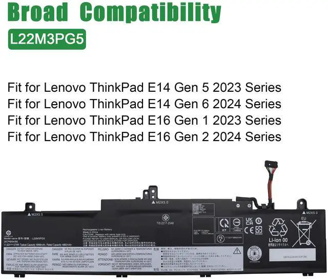 Alt view image 5 of 6 - L22M3PG5 Laptop Battery Replacement for Lenovo ThinkPad E14 Gen 5 Gen 6 E16 Gen 1 Gen 2 2023 2024 Series SB11K63030 5B11K63029 L22L3PG5 SB11K63027 5B11K63034 L22B3PG5 L22D3PG5 11.52V 57Wh