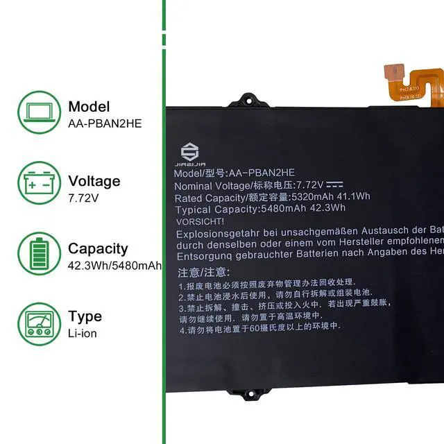 Alt view image 2 of 6 - AA-PBAN2HE Laptop Battery Replacement for Samsung Galaxy Book Go 340XDA NP340XLA Series Notebook Black 7.72V 42.3Wh 5480mAh