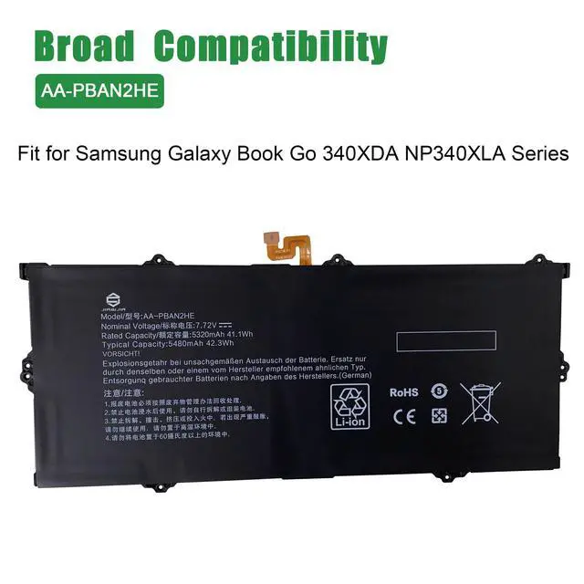 Alt view image 5 of 6 - AA-PBAN2HE Laptop Battery Replacement for Samsung Galaxy Book Go 340XDA NP340XLA Series Notebook Black 7.72V 42.3Wh 5480mAh