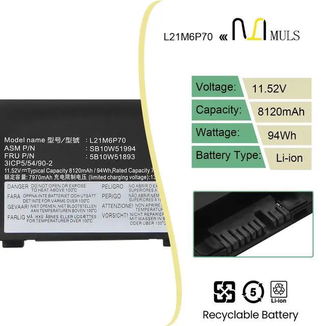 Alt view image 2 of 7 - L21M6P70 L21L6P70 Laptop Battery for Lenovo ThinkPad P16 Gen 1/ Gen 2 | SB10W51994 5B10W51893 SB10W51995 5B10W51894 11.52V 8120mAh 94Wh 6-Cell with Tools Office work, Online study, Business trip